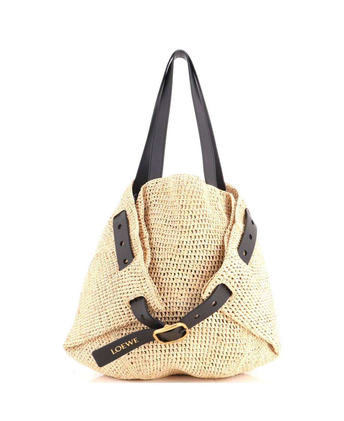 Pre-Owned Medium Paulas Ibiza Punch Hole Tote Raffia with Leather by LOEWE
