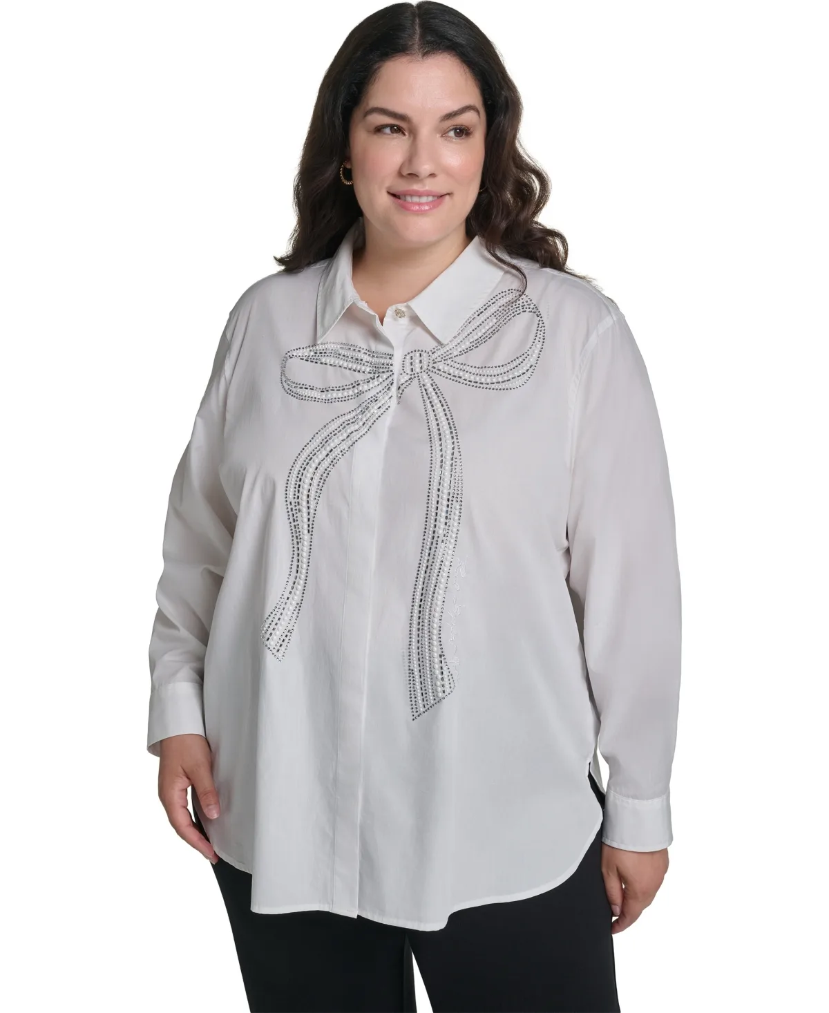 Crystal Bow Long-Sleeve Button-Front Blouse by Karl Lagerfeld
