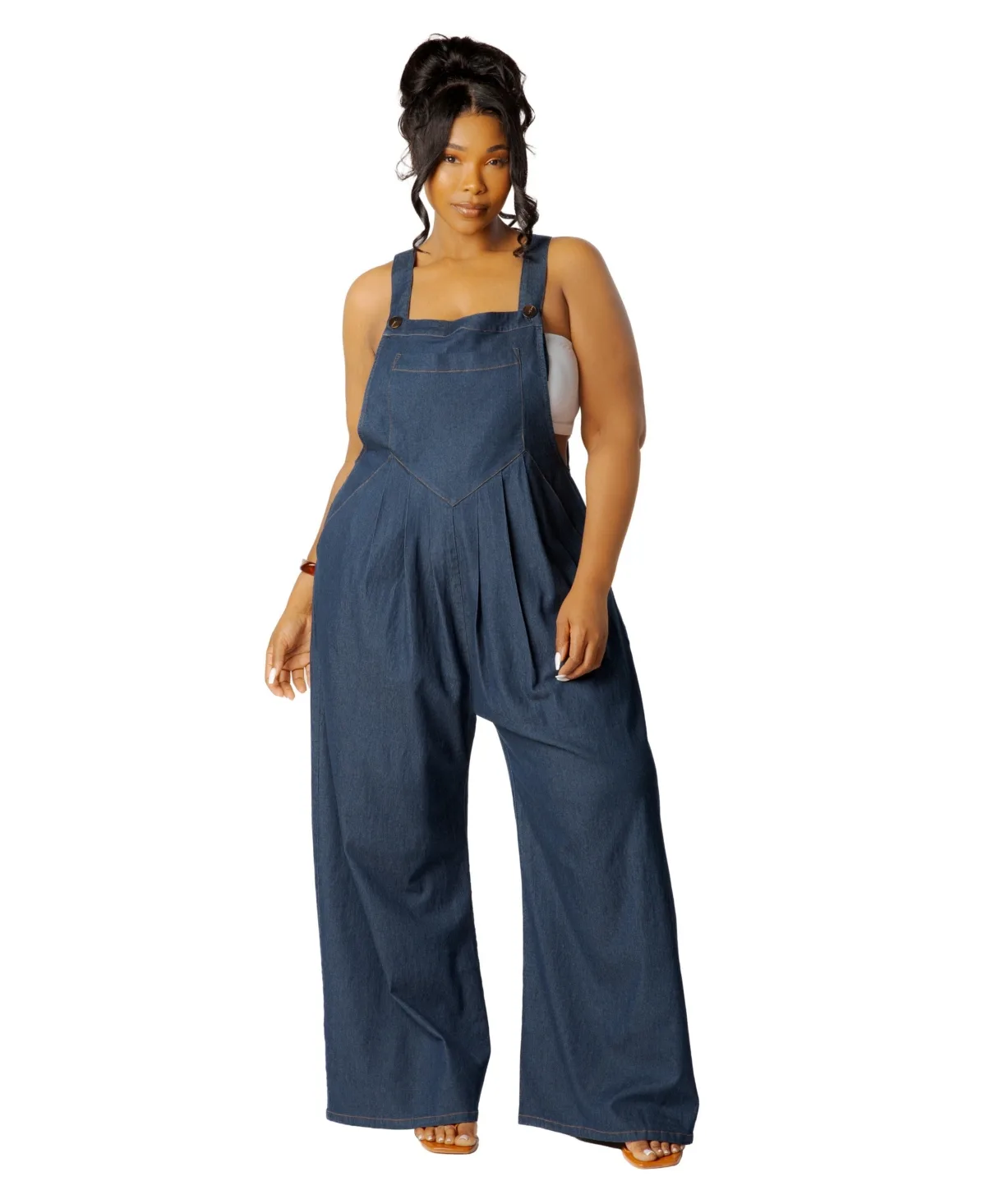 Denim Wide-Leg Square Neck Jumpsuit