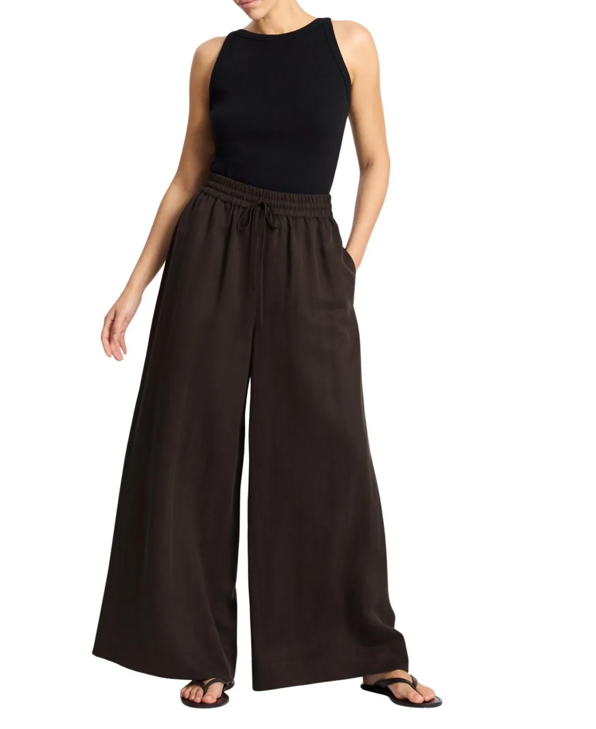 Relaxed Elastic-Waist Wide-Leg Trousers by Albaray