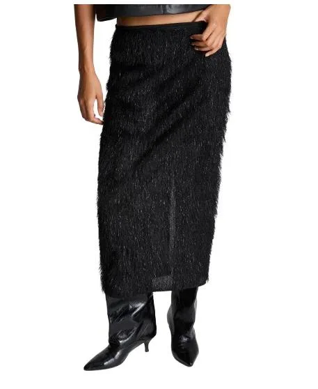 Pencil Midi Lurex-Fringe Skirt