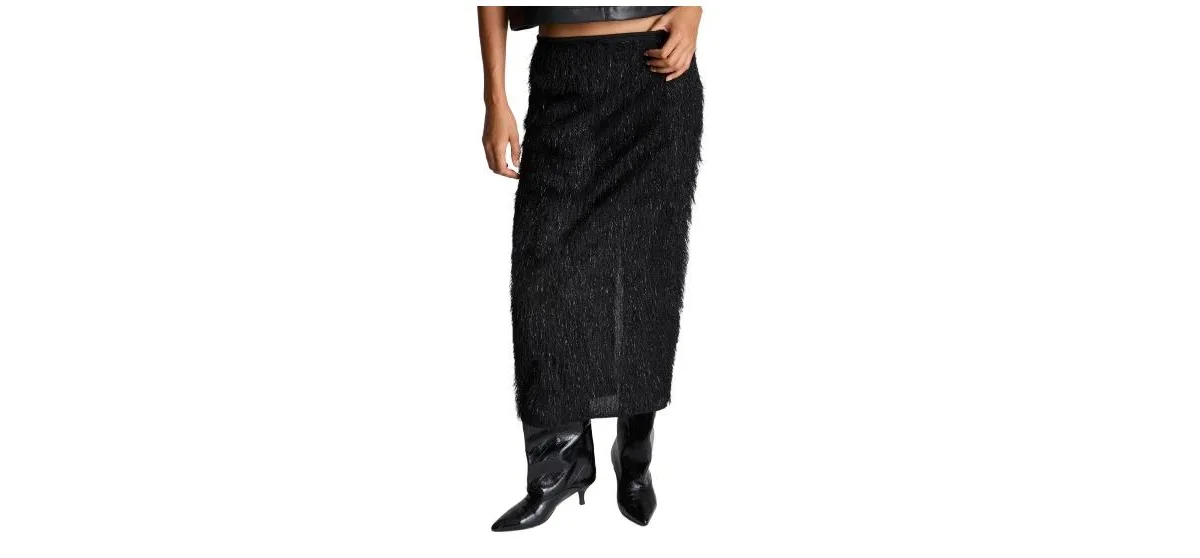 Pencil Midi Lurex-Fringe Skirt by Kenneth Cole