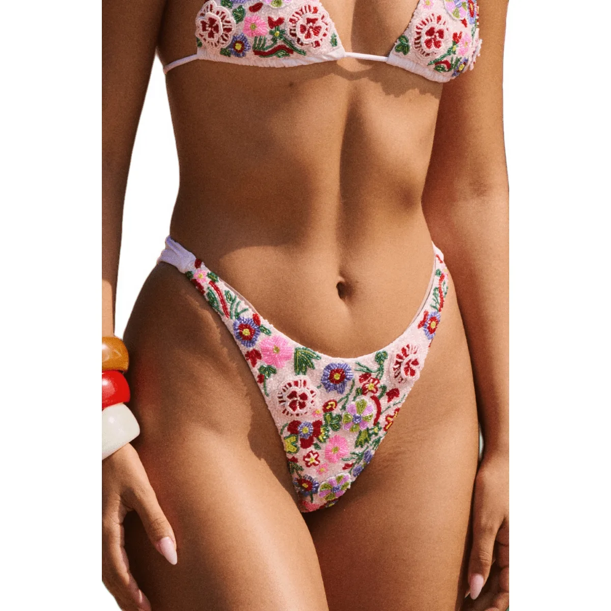 Fleur 3D Hand-Beaded Floral Cheeky Bikini Bottom by Self Adore