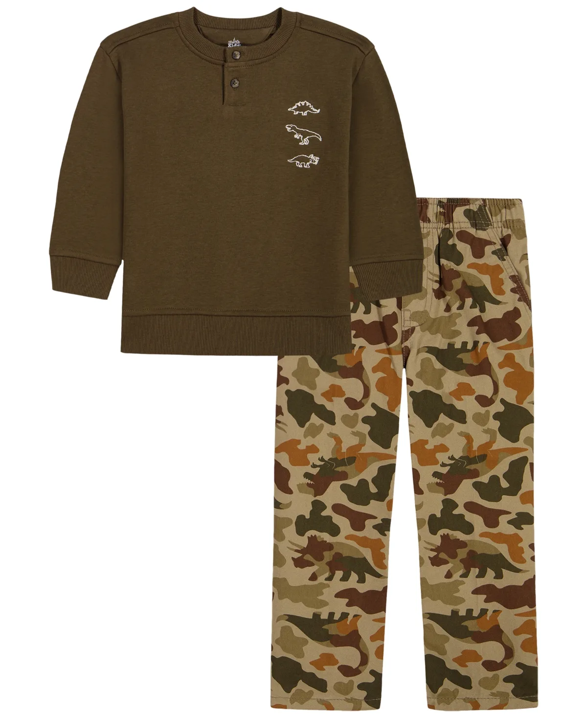 Dinosaur-Fleece Top and Camo Pants, 2-Piece Set by Kids Headquarters