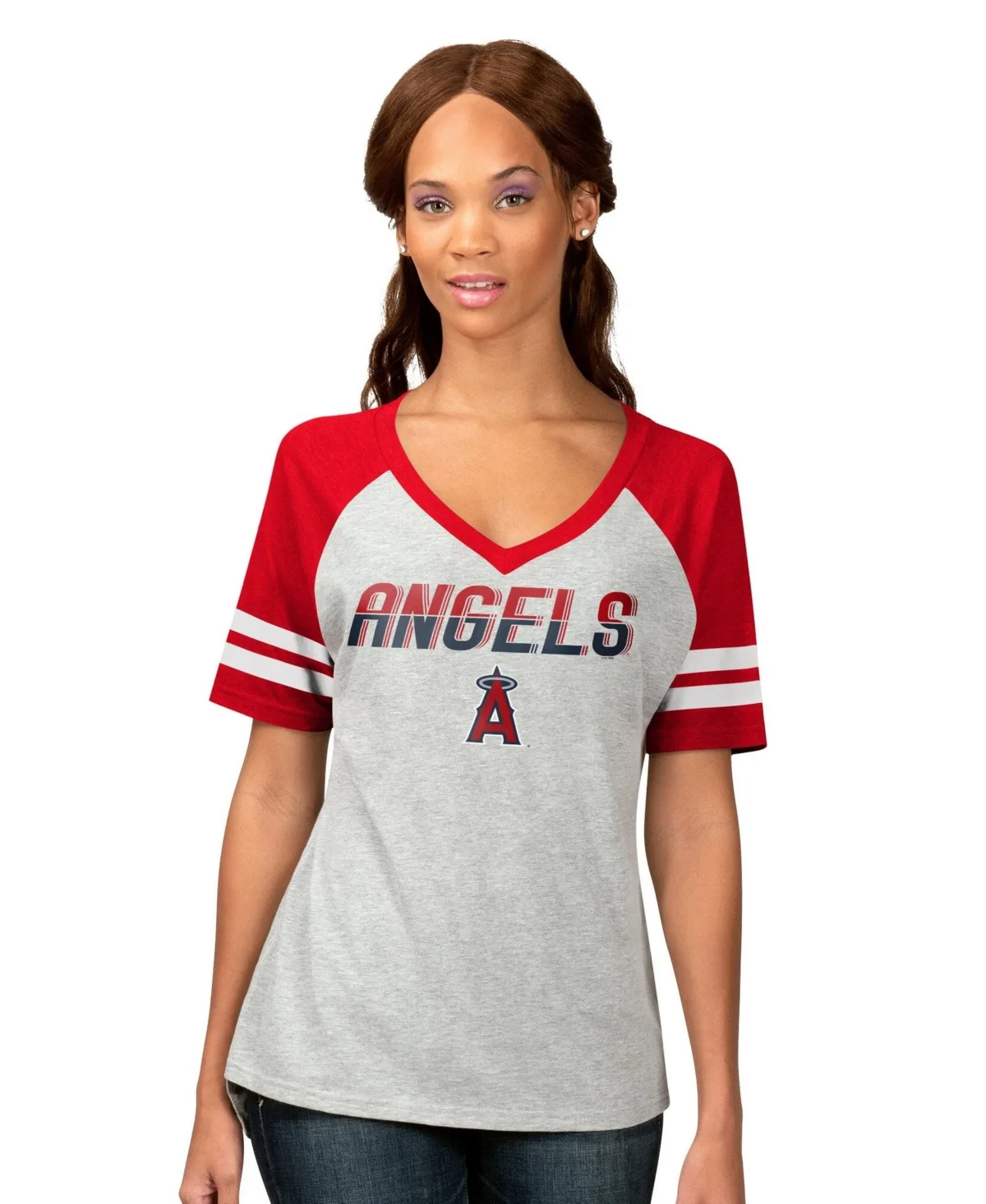 Los Angeles Angels Goal Line Raglan V-Neck T-Shirt by G-III