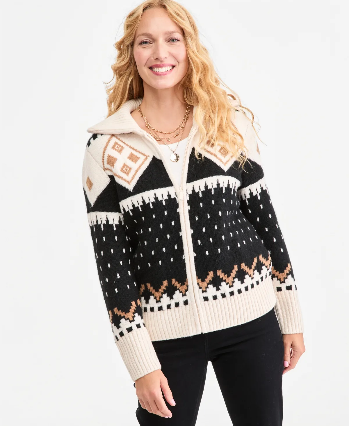 Fair Isle Zip-Up Cardigan Sweater by Style & Co