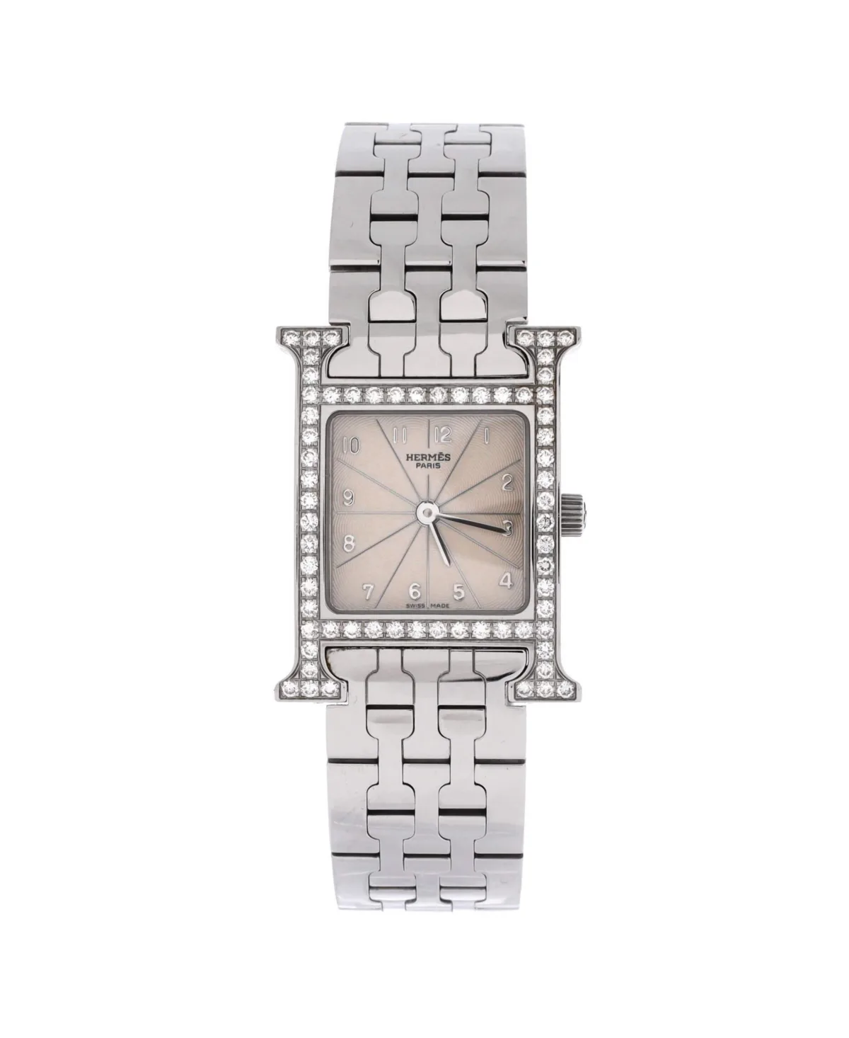 Pre-Owned Heure H Quartz Watch in Stainless Steel with Diamond Bezel 21mm by Hermes