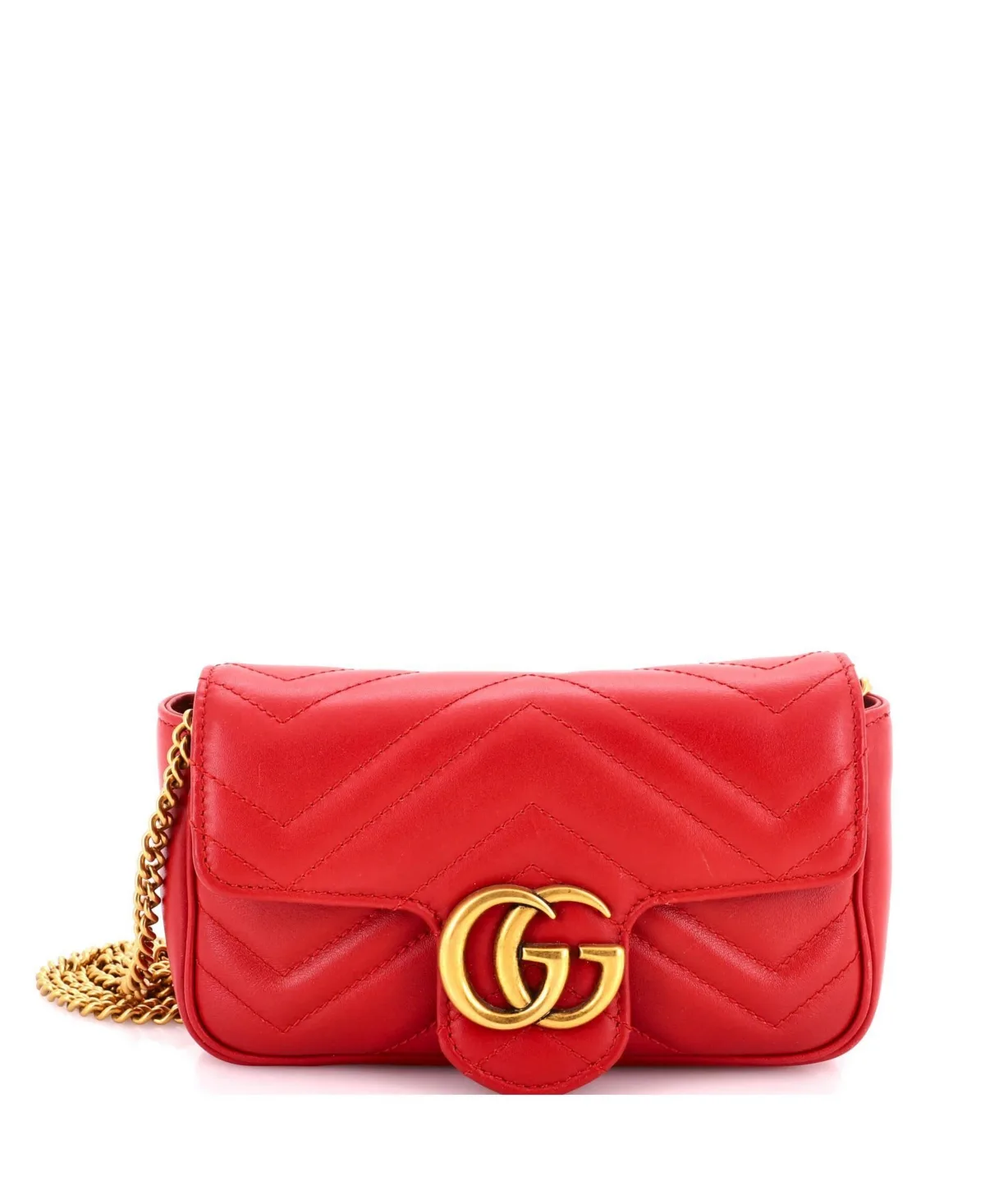 Pre-Owned Super Mini Gg Marmont Flap Bag Matelasse Leather by Gucci