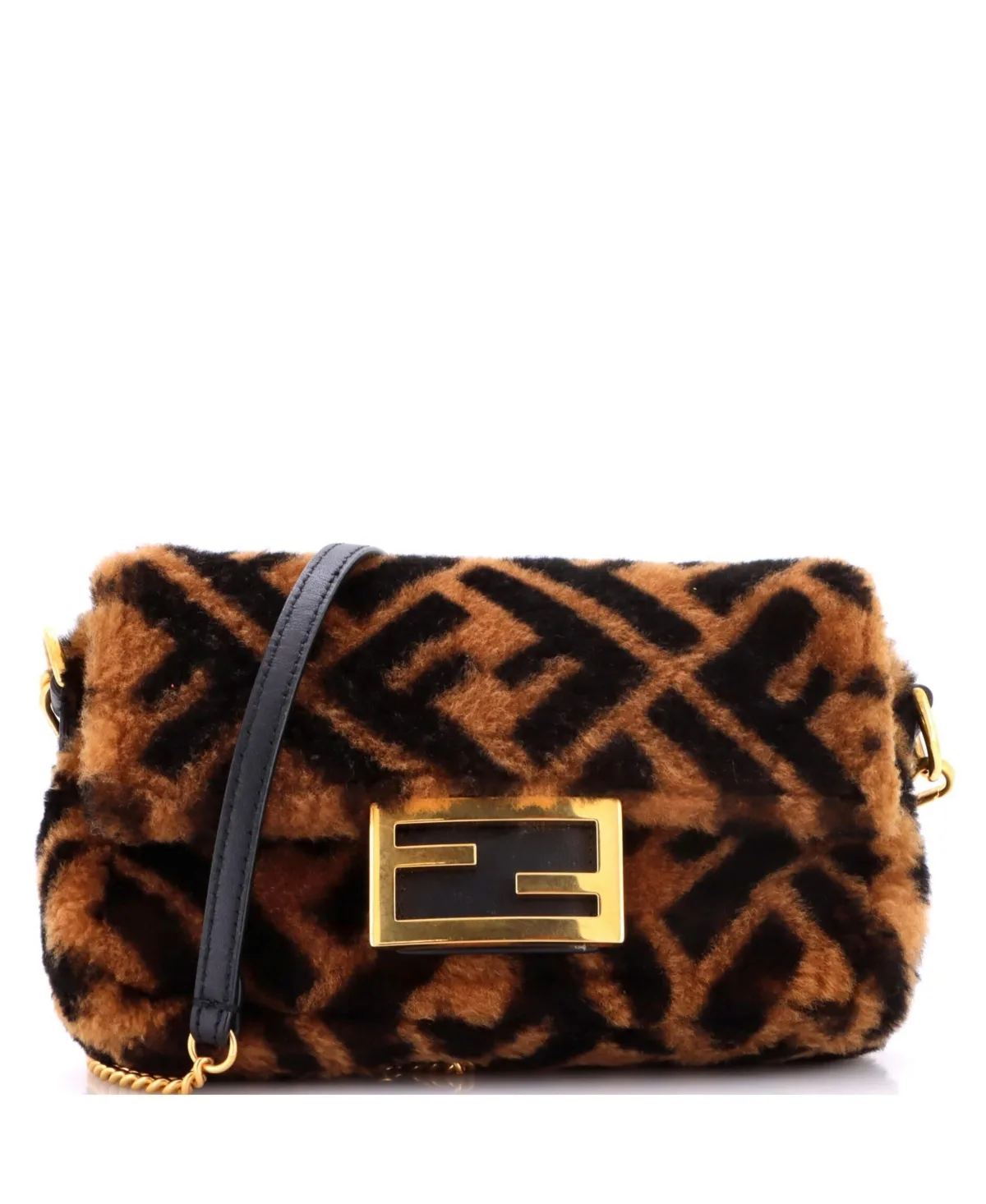 Pre-Owned Mini Baguette Nm Bag Zucca Shearling by FENDI