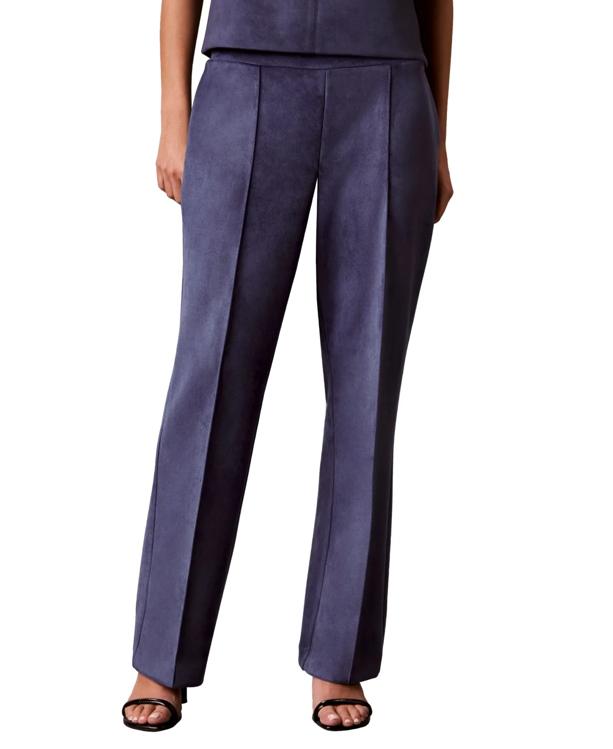 Pintuck Faux Suede Pull-On Trousers by Calvin Klein