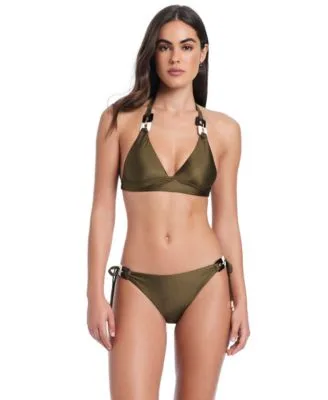 V Neck Halter Bikini Top Tie Side Hipster Swim Bottoms by Red Carter