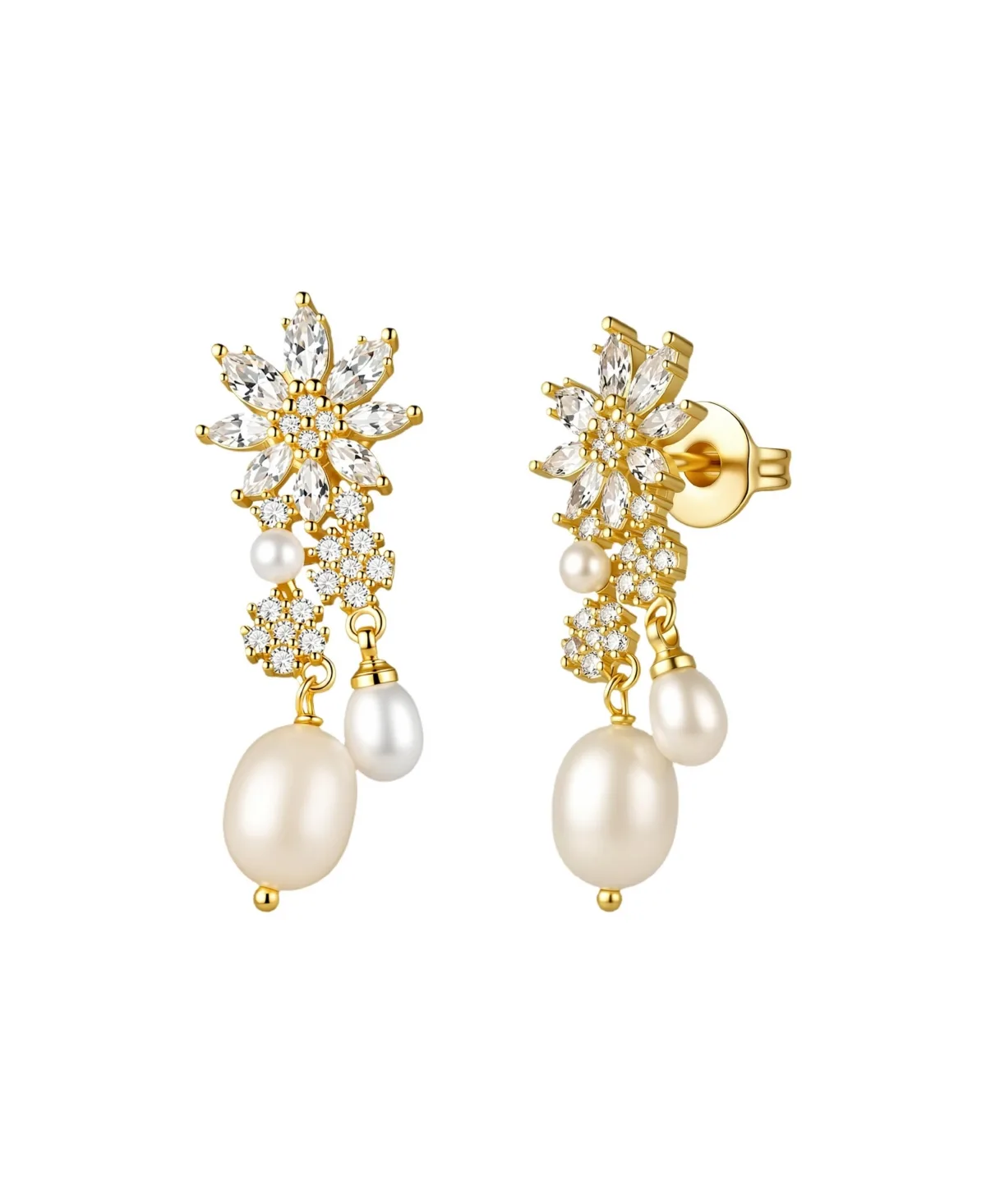 Crystal and Faux Pearl Gold-Tone Floral Drop Earrings by Untamed Petals