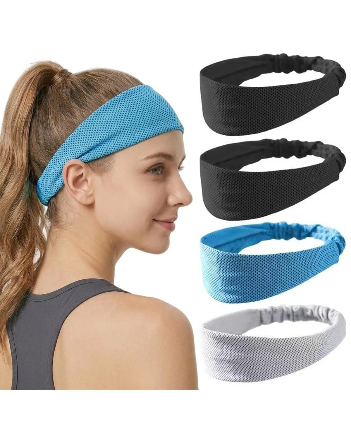 4 Pack Quick Dry Cooling Sports Headbands Breathable Non Slip Athletic Workout Bands for Running Yoga Gym by Peneyon
