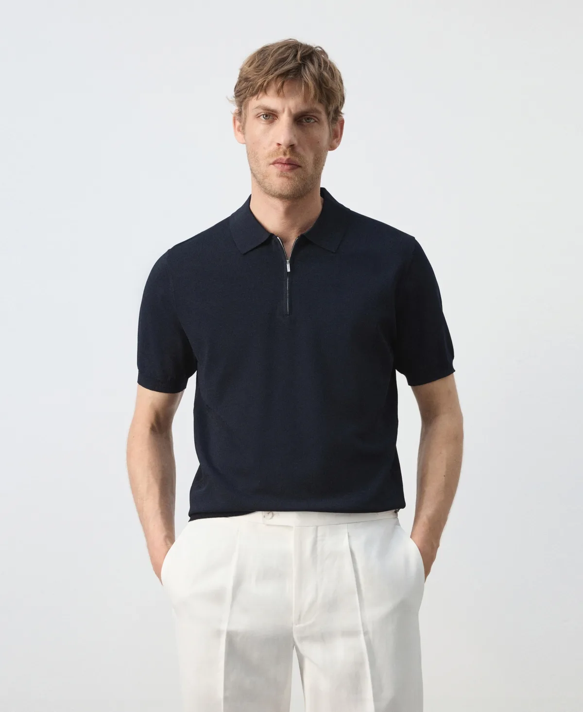 Knitted Zip Polo Shirt by Mango
