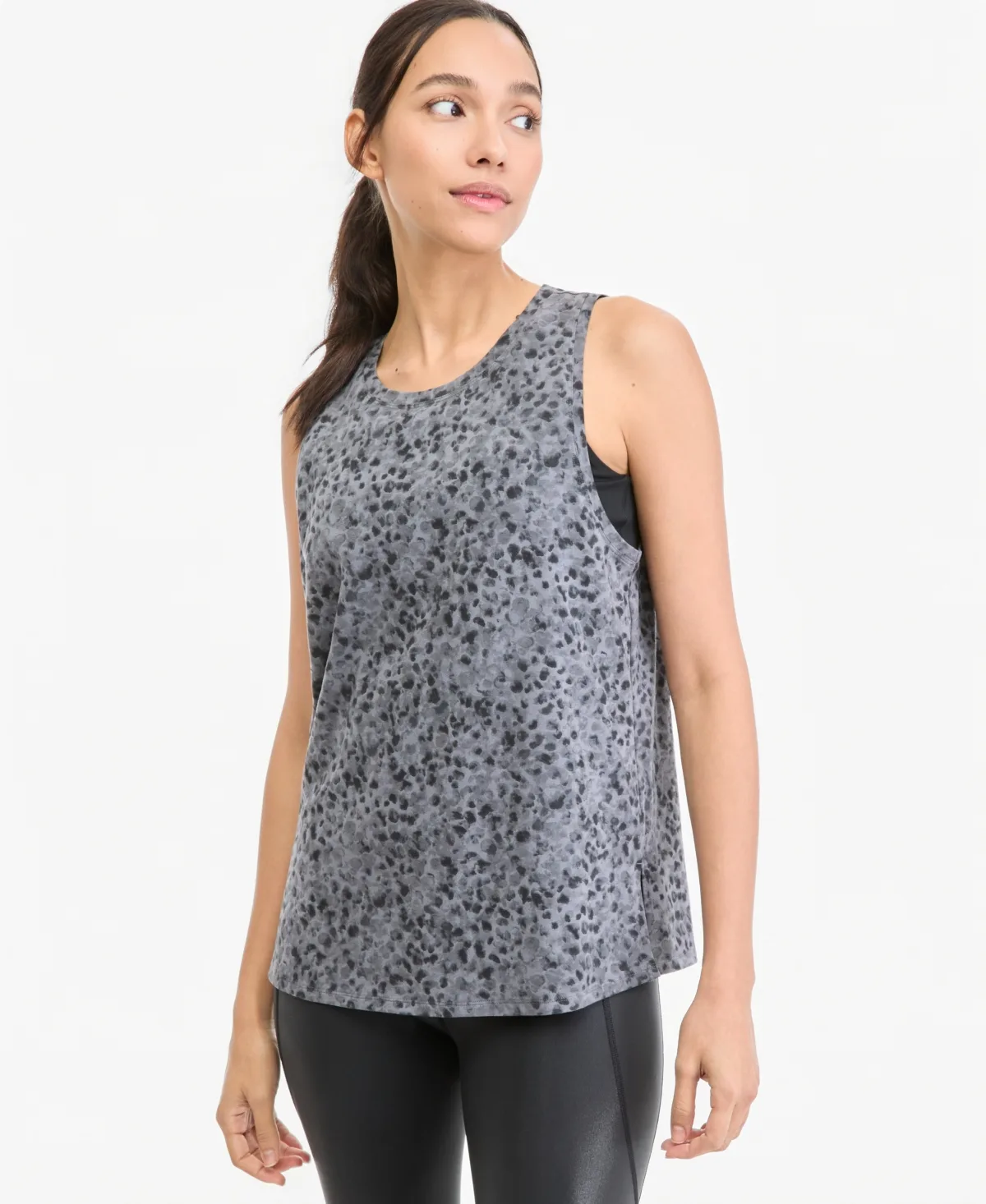 Soft Paw Scoop-Neck Animal-Print Longline Tank Top by Id Ideology