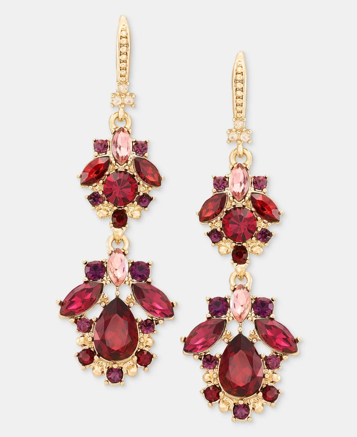 Gold-Tone Glass Crystal Double Drop Earrings by Marchesa