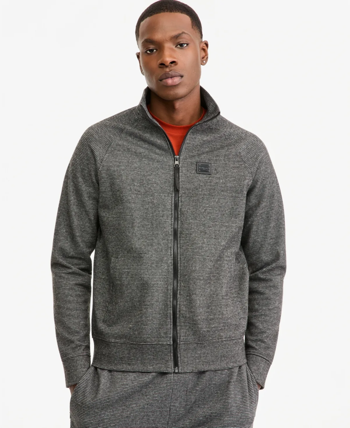 Heathered Full-Zip Stand Collar Track Jacket by Karl Lagerfeld