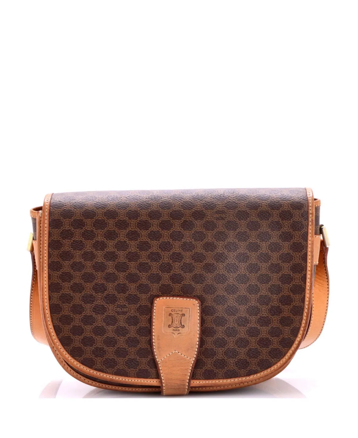 Pre-Owned Small Vintage Saddle Flap Shoulder Bag Macadam Coated Canvas by Celine