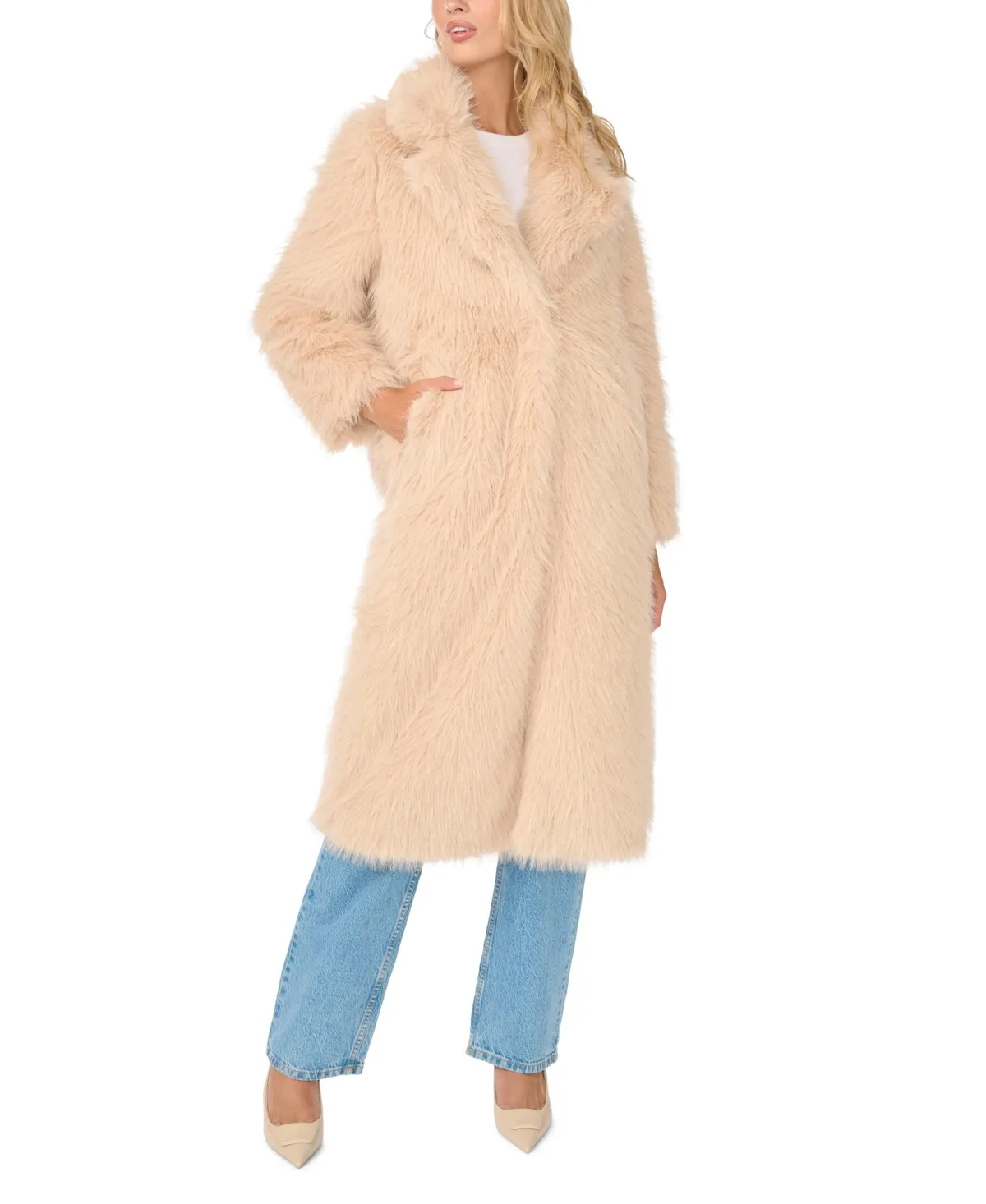 Faux Fur Long Notch Collar Jacket by Vince Camuto