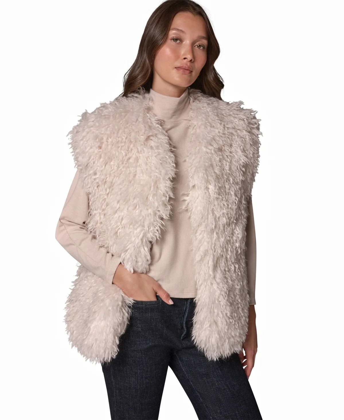 Sleeveless Quilted-Lined Faux Fur Vest