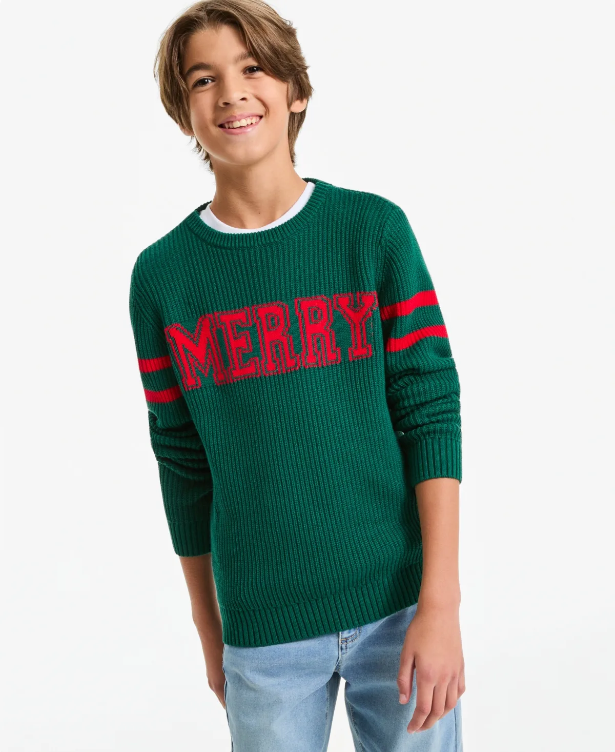 Merry Elf Intarsia-Knit Long-Sleeve Crewneck Cotton-Blend Sweater by Epic Threads