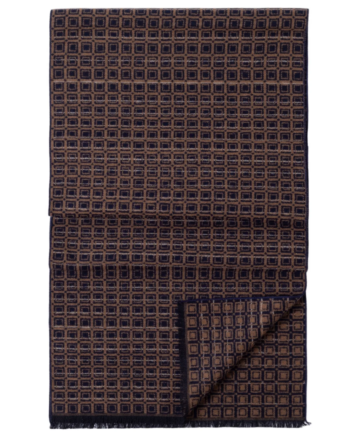All Over Squares Silk Fringed Wrap Scarf