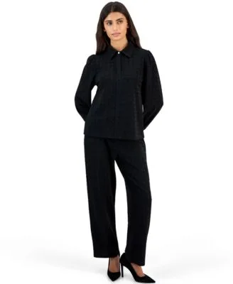 Essentials Houndstooth Pull on Wide Leg Top Pants 2 Piece Set by Anne Klein
