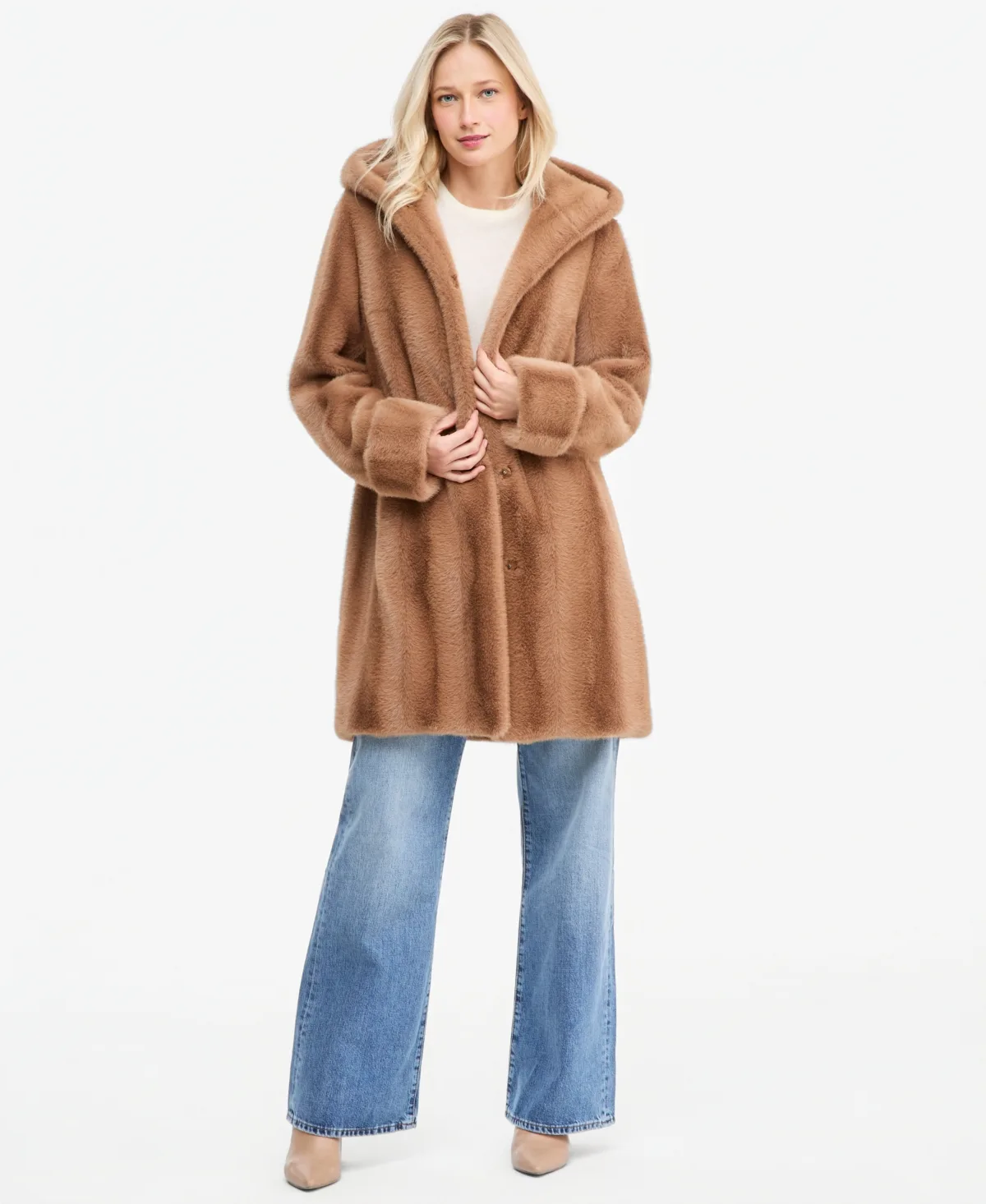Hooded Faux Fur Coat by Jones New York