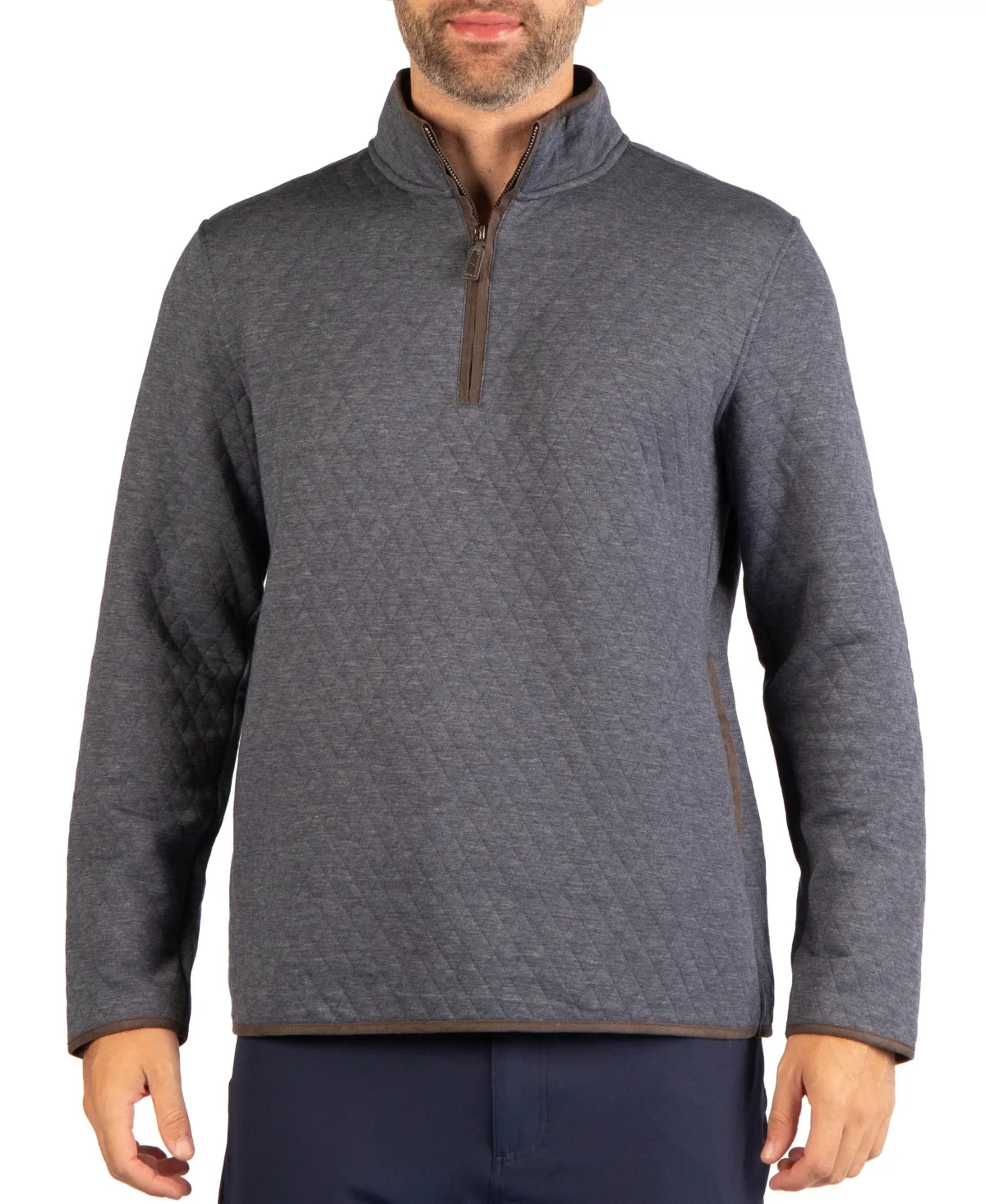 Quilted Quarter Zip with Suede Trim - Denim by Tailorbyrd