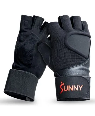 Weightlifting Gloves with Built in Wrist Compression Padded Palm for Strength Training by Sunny Health & Fitness