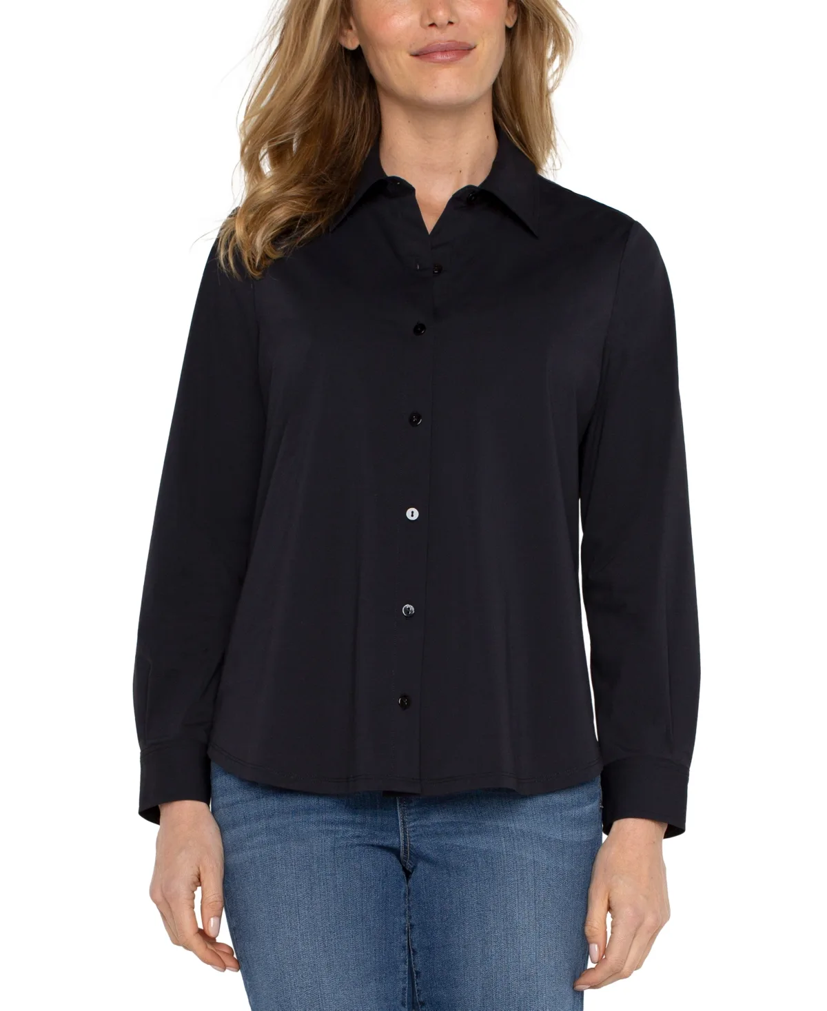 Long-Sleeve Button-Front Collared Blouse by Liverpool Los Angeles