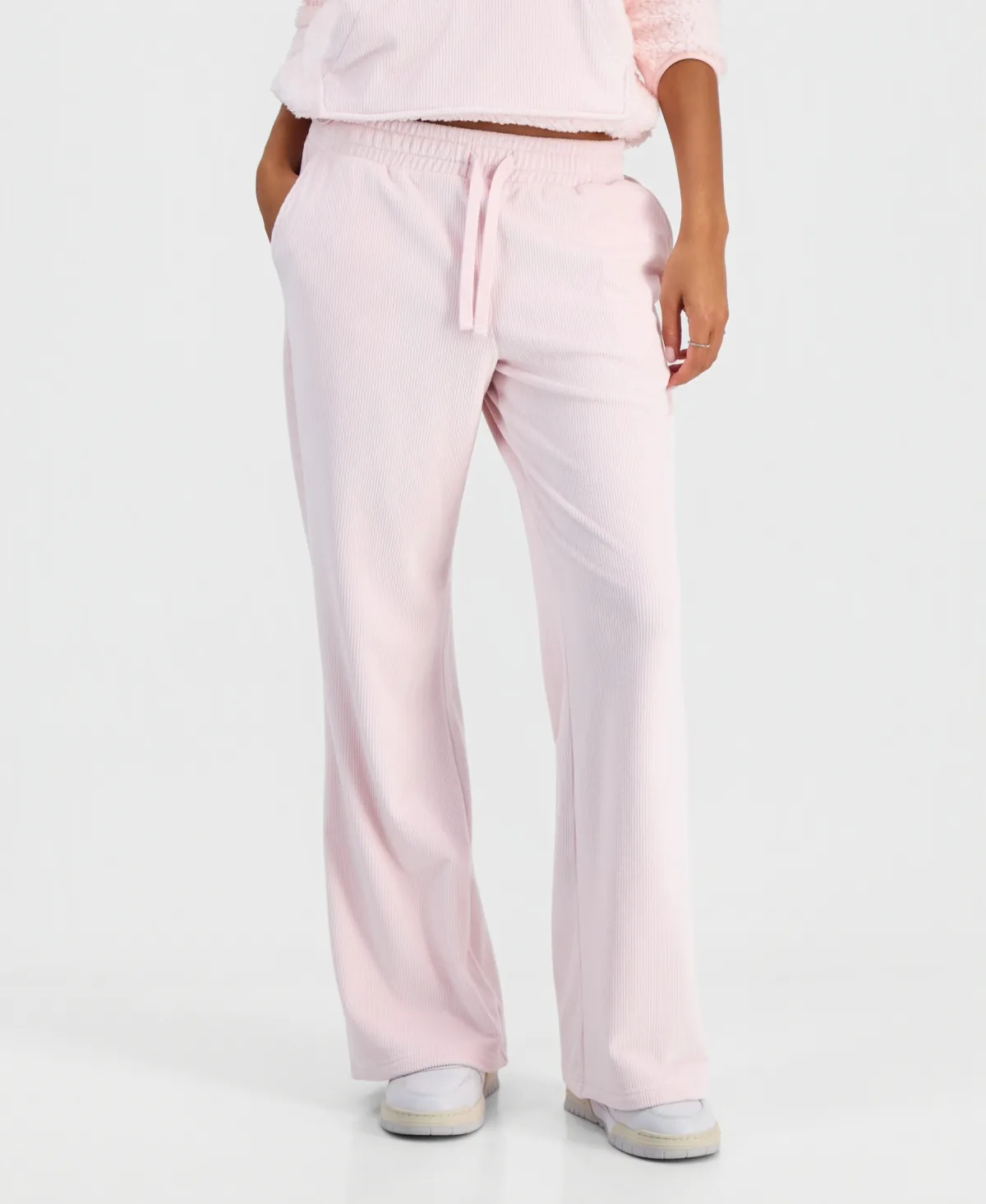 Ribbed Velour Straight-Leg Ankle Pants