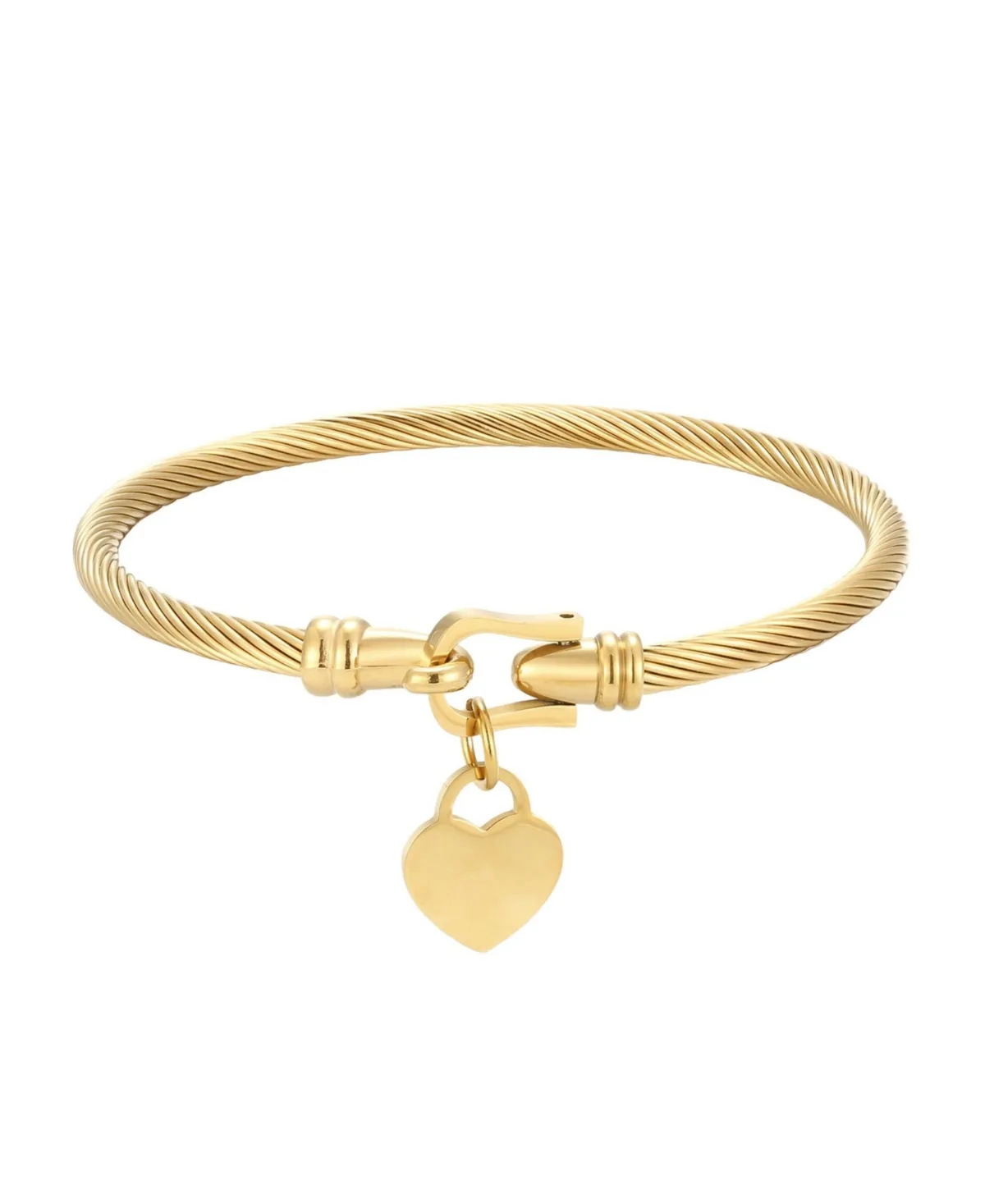 Gold-Tone Heart Charm Cable Knit Cuff Bracelet by Adornia