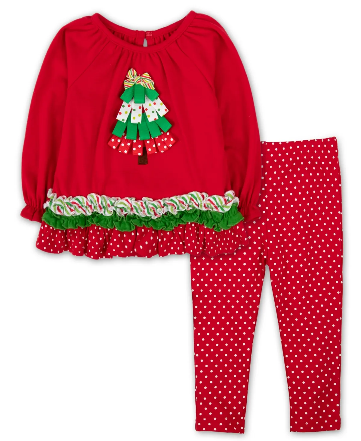 Christmas Tree Applique Polka Dot Long-Sleeve Tunic and Leggings, 2-Piece Set by Baby Essentials