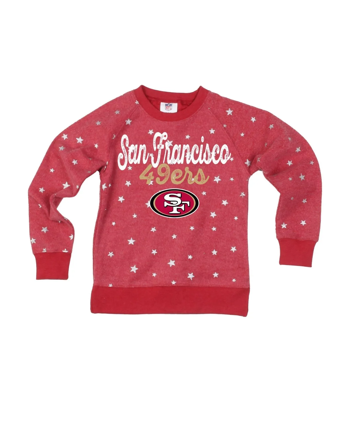 San Francisco 49ers Shimmer Star Reverse Raglan Crewneck Sweatshirt by Wes & Willy