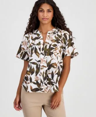 Essentials Printed Flutter Sleeve Top by Anne Klein