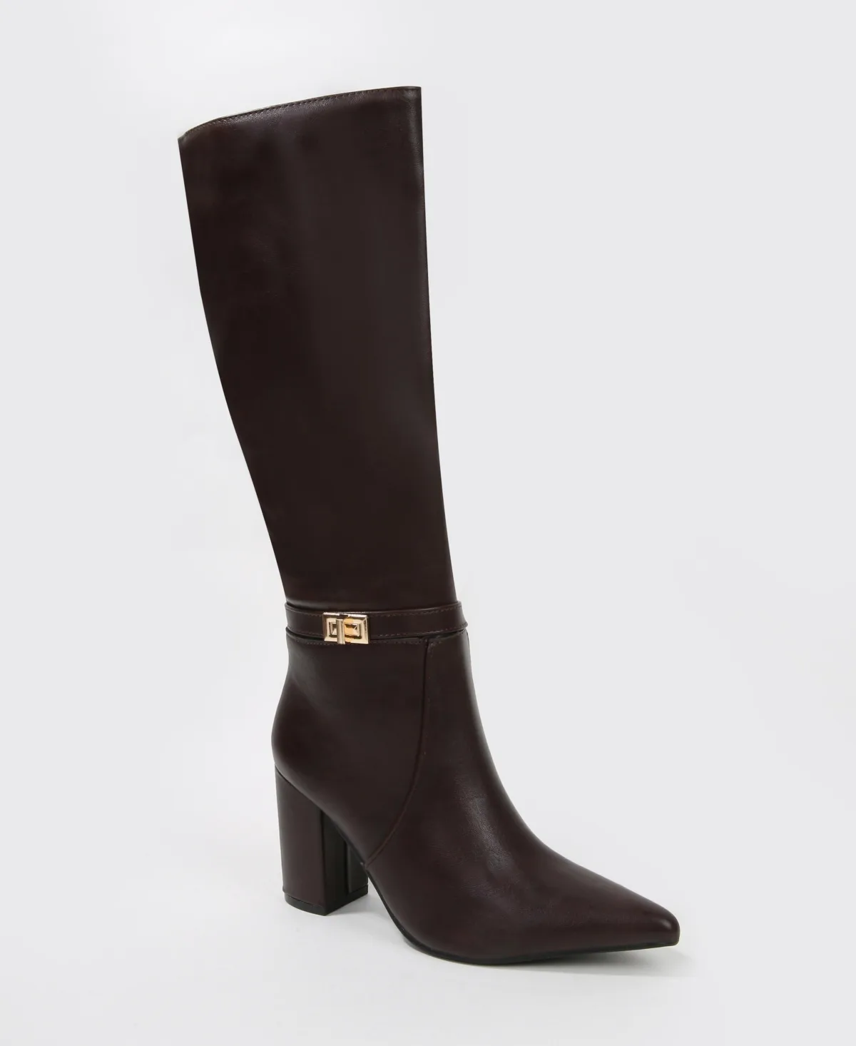 Arkady Knee High Dress Boots with Gold Buckle Accent by Berness