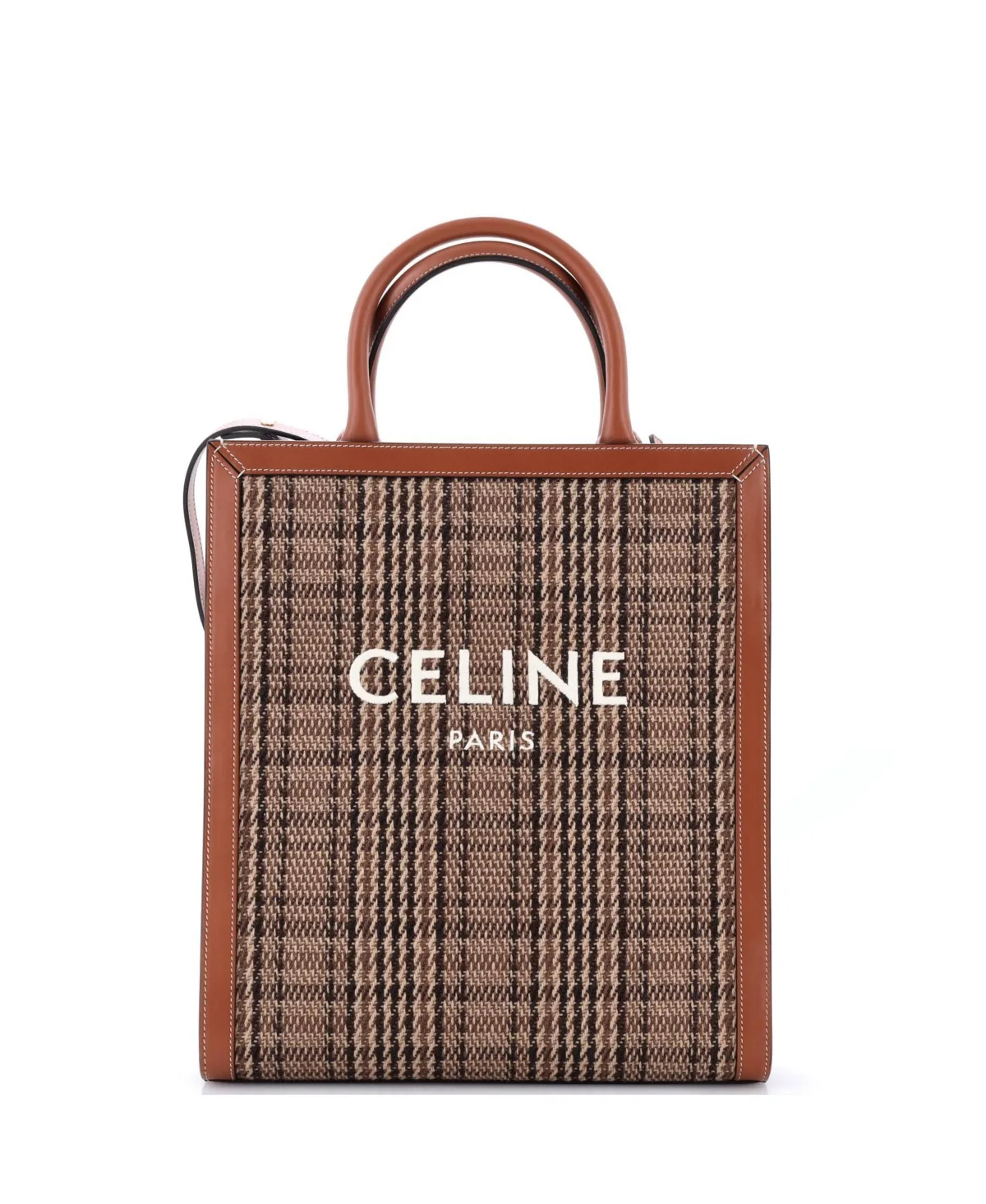 Pre-Owned Celine Small Vertical Cabas Tote Check Canvas and Leather by Celine