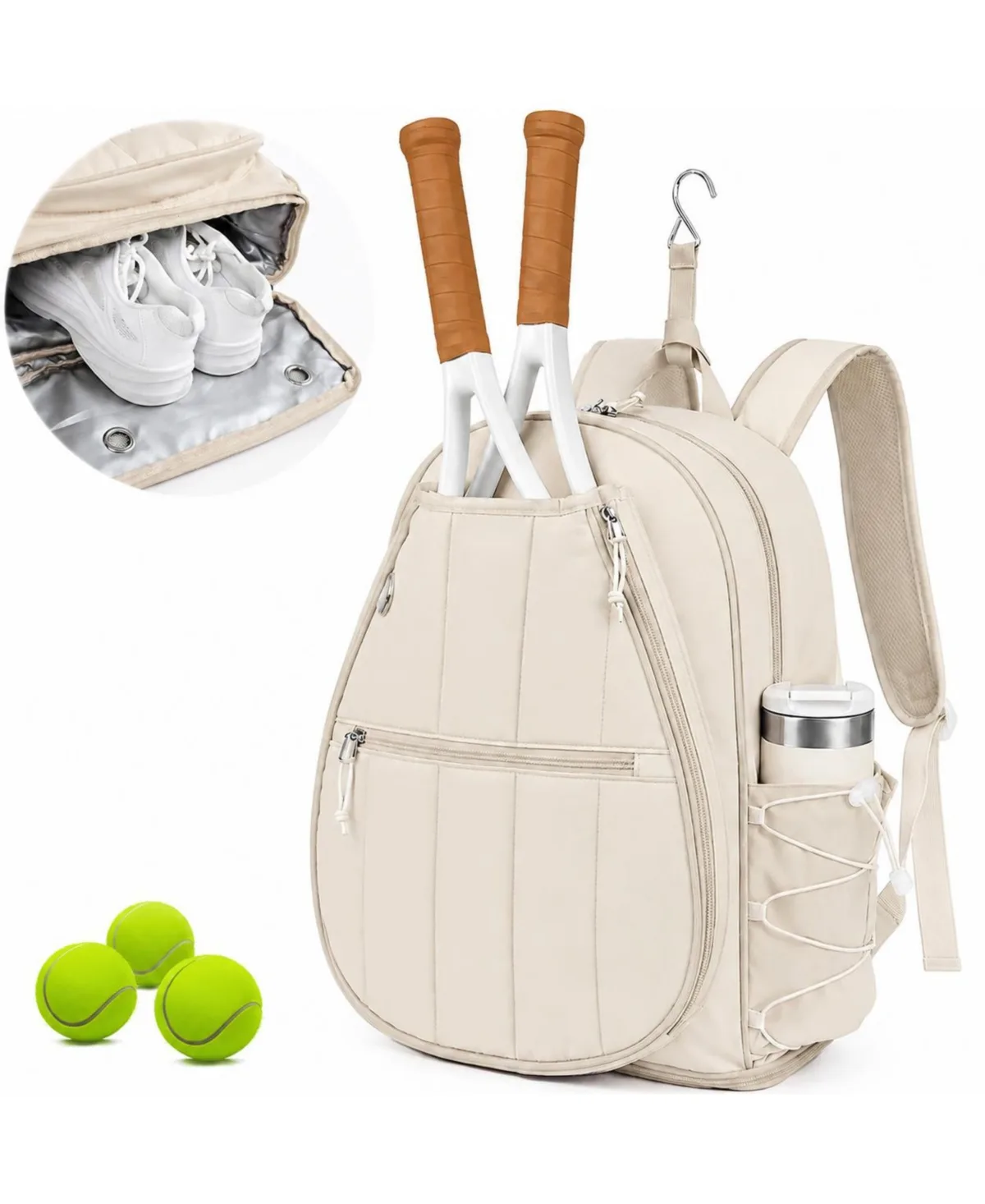 Quilted Tennis Sports Backpack with Racket Holder Wet Pocket Shoe Compartment by Peneyon