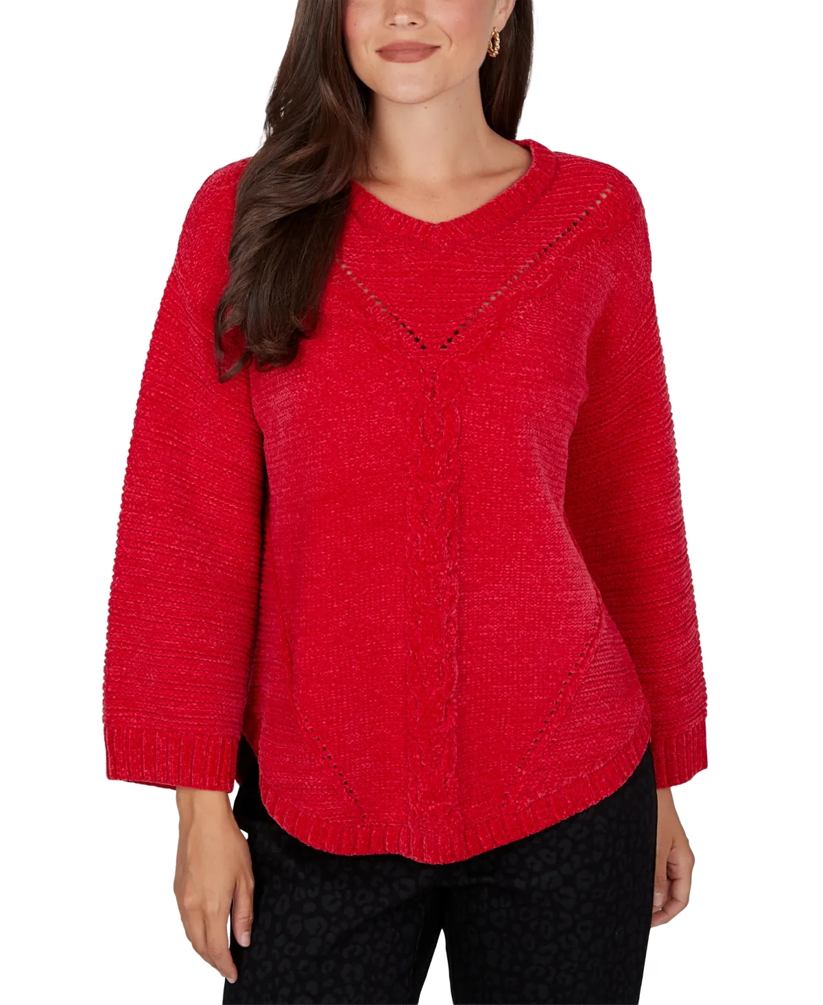Luster V-Neck Long-Sleeve Pointelle Pullover Sweater by Ruby Rd