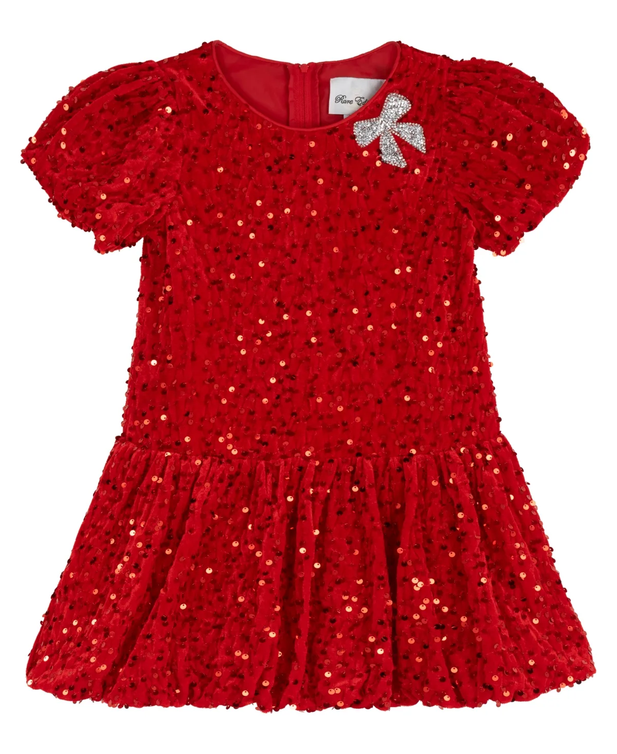 Velvet Sequin Puff-Sleeve Dress by Rare Editions