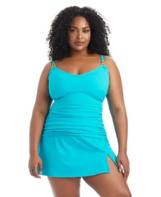 Pique Ole Scoop Neck Tankini Swim Top High Waist Skirted Swim Bottoms