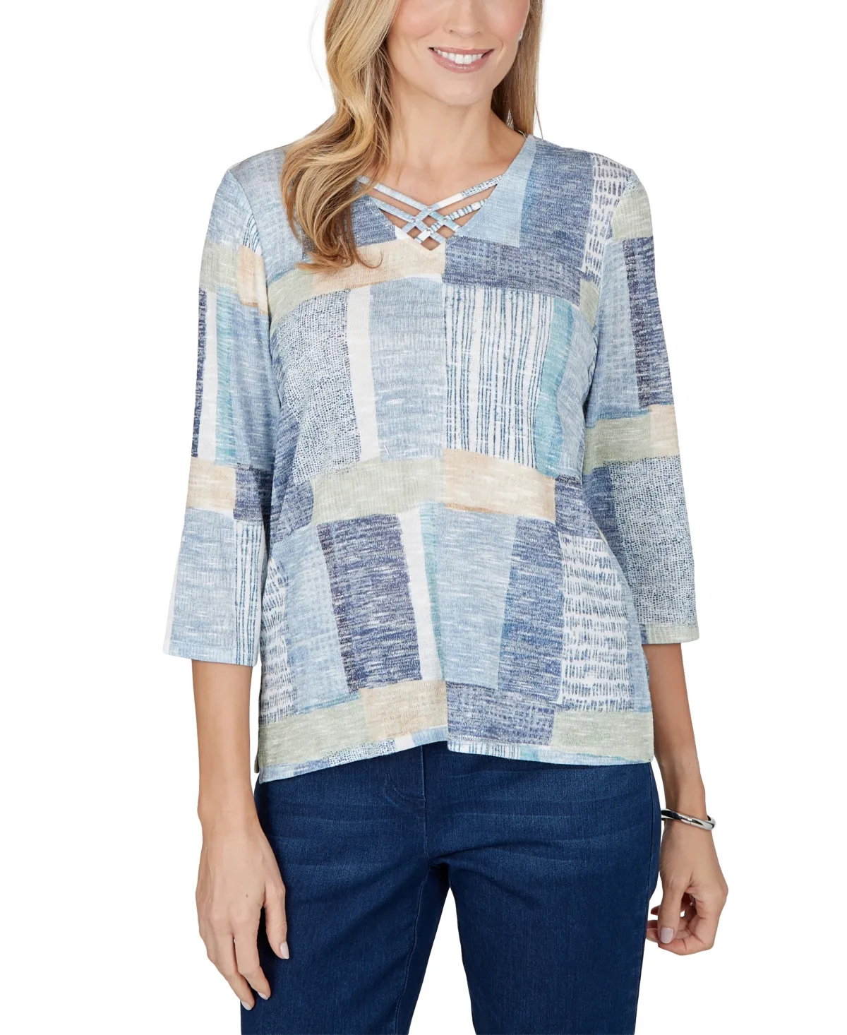 3/4-Sleeve V-Neck Side-Slit Blouse by Alfred Dunner