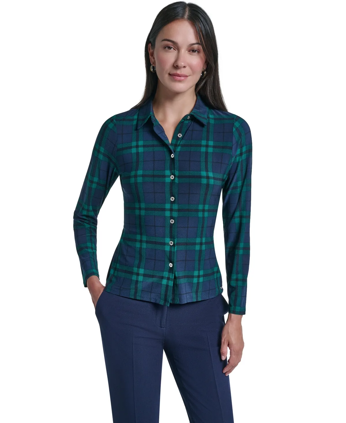 Plaid Long-Sleeve Button-Up Blouse by Tommy Hilfiger