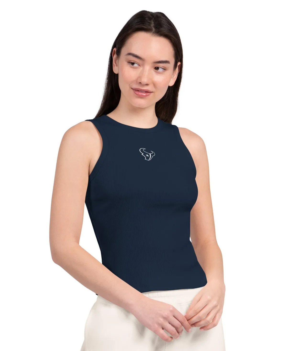 Houston Texans Cropped Crew Neck Ribbed Tank Top by Starter