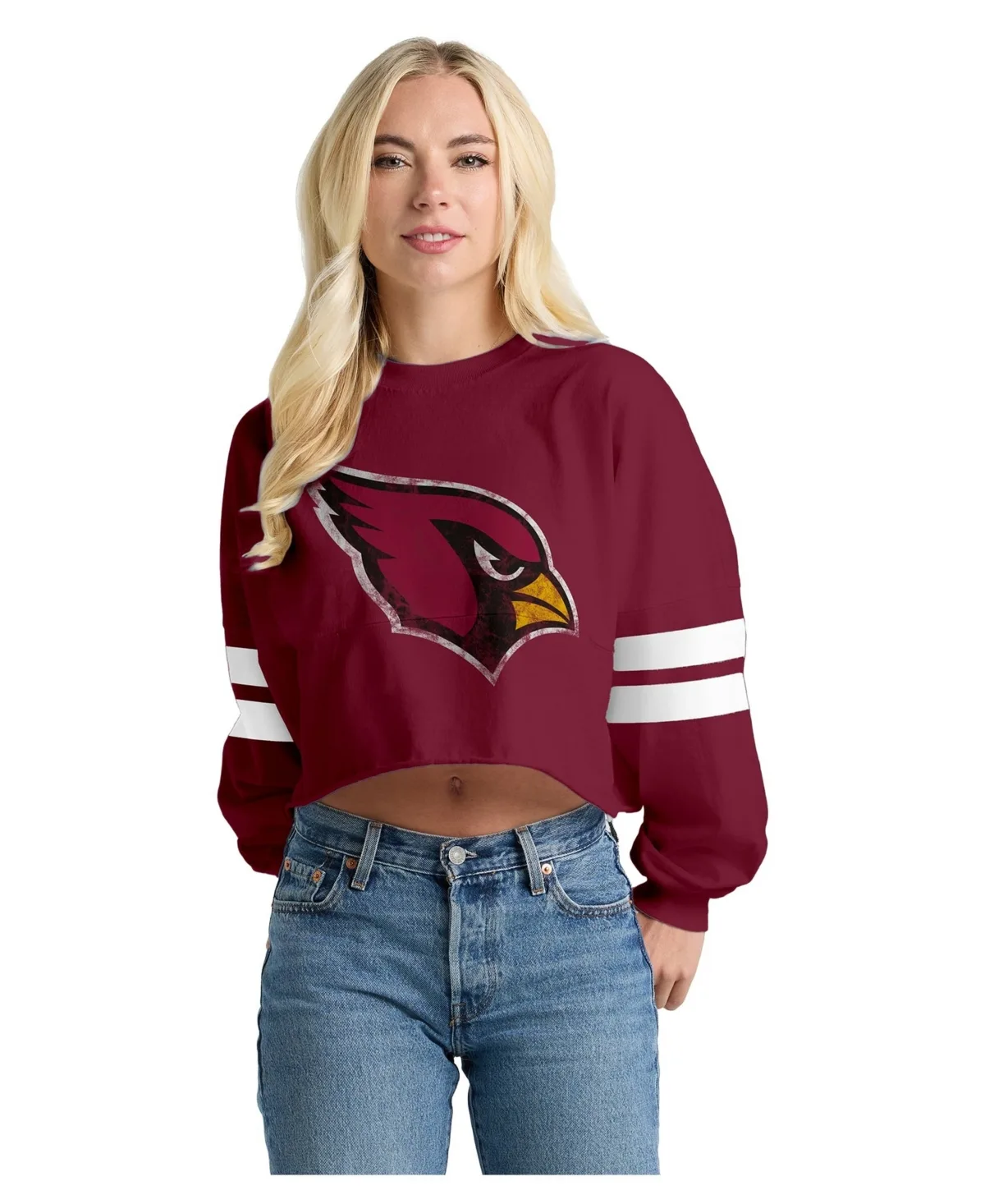 Arizona Cardinals Oversized Cropped Stripe Long Sleeve T-Shirt by Spirit Jersey