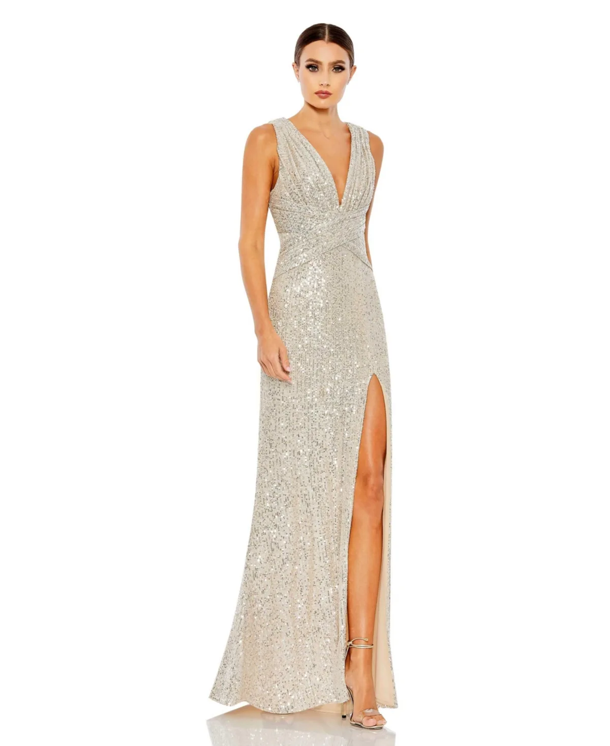 Mac Duggal Ieena V-Neck Sequin Wrap Waist Gown