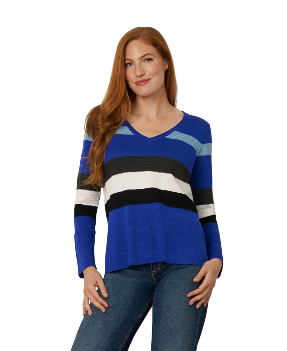 Texture Stripe Striped V-Neck Long-Sleeve Sweater