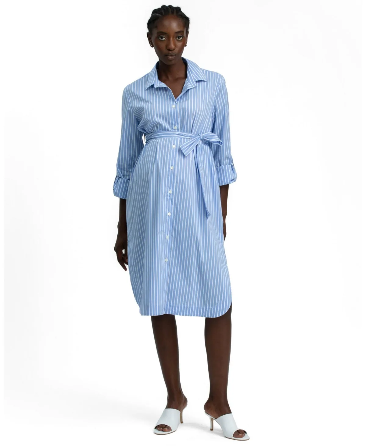 Bianca Striped Poplin Nursing Shirt Dress by Pietro Brunelli Maternity