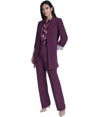Open Front Topper Collarless Shoulder Padded Jacket Modern Fit High Rise Straight Pants by Calvin Klein